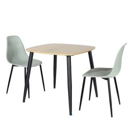 NEXO Square Dining Table with 2 Curve Plastic Chairs - Light Oak with Grey