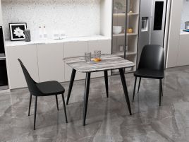NEXO Square Dining Table with 2 Duo Plastic Chairs - Grey Oak with Black