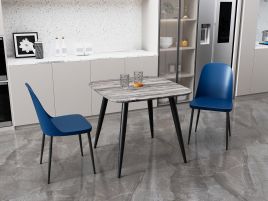 NEXO Square Dining Table with 2 Duo Plastic Chairs - Grey Oak with Blue