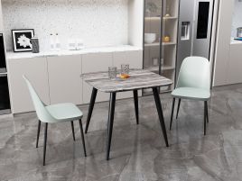 NEXO Square Dining Table with 2 Duo Plastic Chairs - Grey Oak with Grey