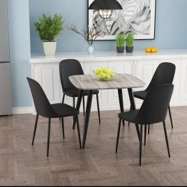 NEXO Square Dining Table with 4 Duo Plastic Chairs - Grey Oak with Black