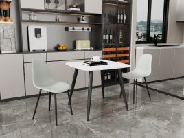 NEXO Square Dining Table with 2 Curve Plastic Chairs - White with Grey