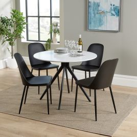 NEXO Round Dining Table with 4 Duo Plastic Chairs - White with Black