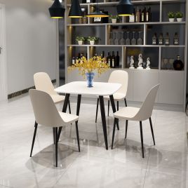 NEXO Square Dining Table with 4 Duo Plastic Chairs - White with Calico