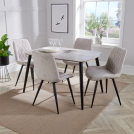 ASHES Rectangular Wood Dining Table with 4 Fabric Chairs Set - Light Grey