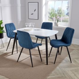 ASHES Rectangular Wood Dining Table with 4 Fabric Chairs Set - Blue