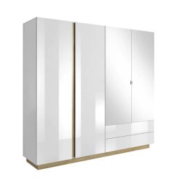 ASMARA 4 Door Mirrored Wardrobe with 2 Drawers White - 220cm
