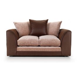 ARUBA Leather and Chenille Fabric 2 Seater Scatterback Sofa - Brown and Beige