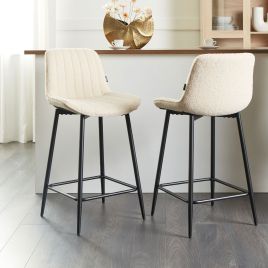 Set of 2 Bar Chairs DUBROVNIK Boucle Light Beige