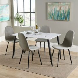 Mattia Dining Set with Table and 4 Chairs - White Marble