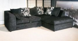 BRITTANY Chenille Fabric 4 Seater L Shaped - Right Hand Facing Corner Sofa - Black