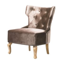 Valparaiso Velvet Armless Chairs Elegant Set of 2 with Curved Wooden Legs - Beige