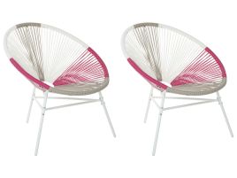 Set of 2 PE Rattan Accent Chairs Multicolour Pink ACAPULCO