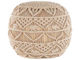 Cotton Macrame Pouffe Beige KAYSERI