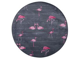 Round Area Rug Flamingo Print 120cm Grey