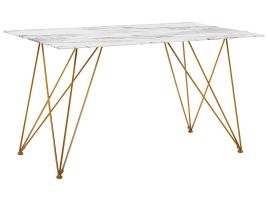 Dining Table 140 x 80 cm Marble Effect White with Gold KENTON