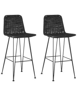 Set of 2 Rattan Bar Chairs Black CASSITA