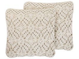 Set of 2 Cotton Macrame Cushions 45x45cm Light Beige
