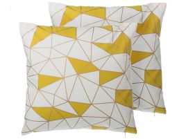Set of 2 Cotton Cushions Geometric Pattern 45x45cm Yellow