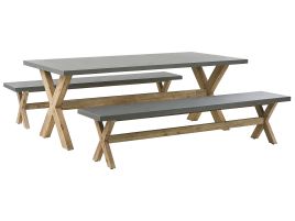 6 Seater Concrete Garden Dining Set Benches Grey OLBIA