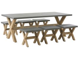 6 Seater Concrete Garden Dining Set Grey OLBIA