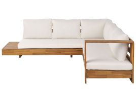 Left Hand 5 Seater Acacia Wood Garden Corner Sofa Set White MARETTIMO