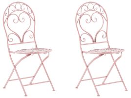 Set of 2 Metal Garden Chairs Pink ALBINIA