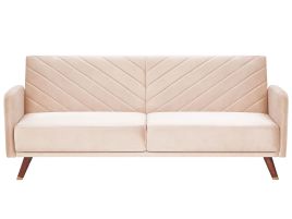 Velvet Fabric Sofa Bed Beige SENJA