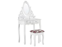 4 Drawers Dressing Table with Oval Mirror and Stool White