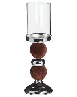 Glass Hurricane Candle Holder 38cm Silver with Brown