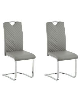 Set of 2 Faux Leather Dining Chairs Light Grey PICKNES