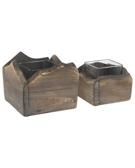 Set of 2 Candle Holders Dark Wood