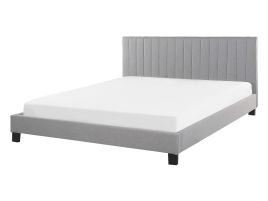 Fabric EU Double Size Bed Light Grey POITIERS