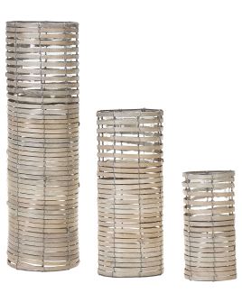 Set of 3 Candle Holders Light Wood