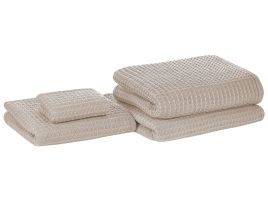 Set of 4 Cotton Towels Beige AREORA