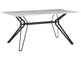 Dining Table with Glass Top 160 x 90 cm Marble Effect with Black BALLINA