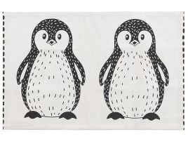 Cotton Kids Rug Penguin Print 60x90cm Black and White