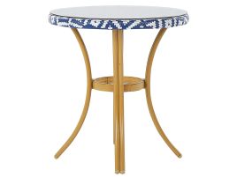 PE Rattan Round Garden Table ø 70 cm Blue and White Pattern RIFREDDO