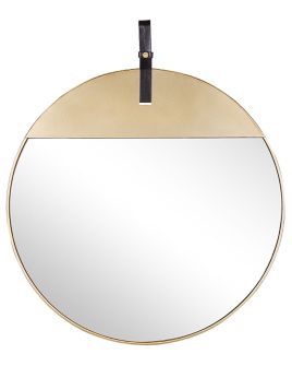 Round Metal Wall Mirror with Strap 60cm Gold