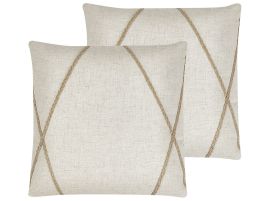 Set of 2 Cushions Geometric Pattern 45x45cm Beige