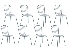Set of 8 Metal Garden Chairs Light Blue CALVI