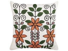 Embroidered Cotton Cushion Floral Pattern 50x50cm Multicolour