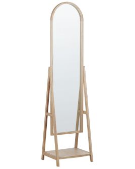 Standing Mirror with Shelf Light Wood
