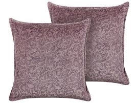 Set of 2 Velvet Cushions Floral Motif 45x45cm Pink
