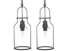 Set of 2 Metal Pendant Lamps Black BASHILO