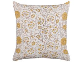Cotton Cushion Floral Pattern 45x45cm White and Yellow