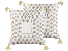 Set of 2 Cotton Cushions Geometric Pattern with Tassels 45x45cm Multicolour