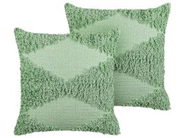 Set of 2 Tufted Cotton Cushions 45x45cm Green