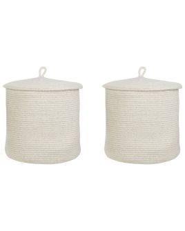 Set of 2 Cotton Baskets with Lids Off - White