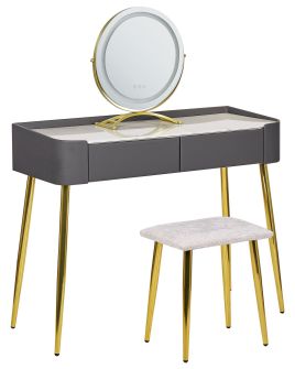 Dressing Table - KIWI 2 Drawer Dresser Grey and Gold 100cm